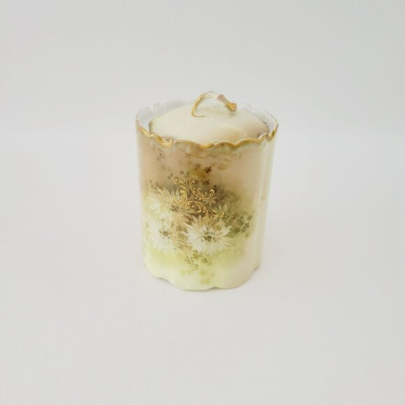 Antique Rosenthal Monbijou Brown & Green Floral Biscuit Cracker Cookie Jar - Picture 14 of 16